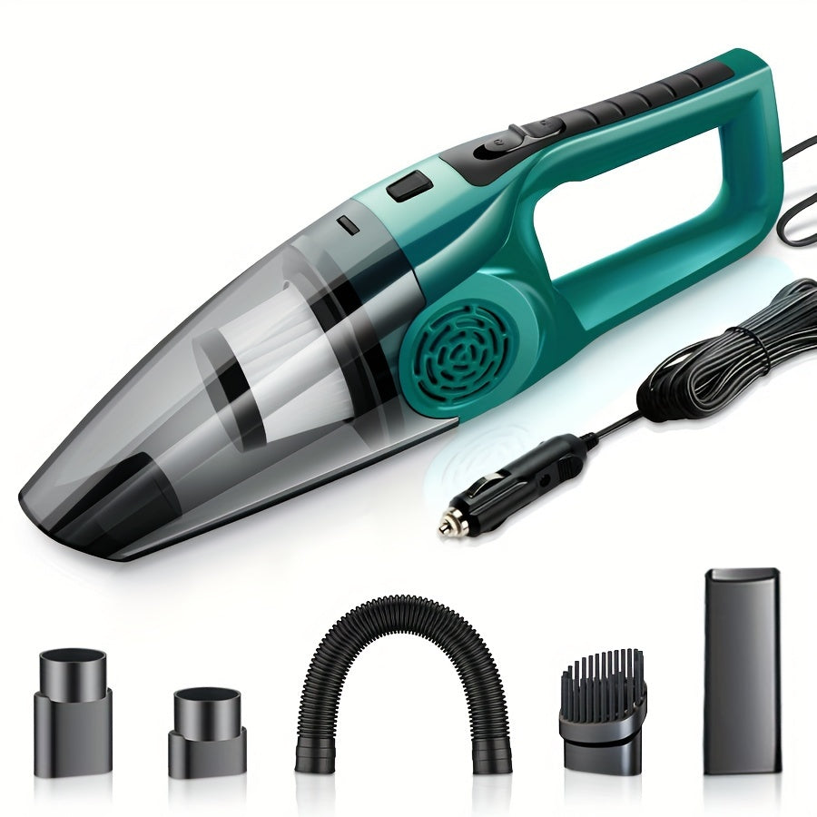 Powerful Car Vacuum Cleaner with Strong Suction, 12V Handheld for Pet Hair Removal, Green & Black Design, Flat Nozzle, Crevice Tool Included, Ideal for Cars and Small Spaces, Auto Interior Cleaning | Sturdy Construction, Vacuum Cleaner Car