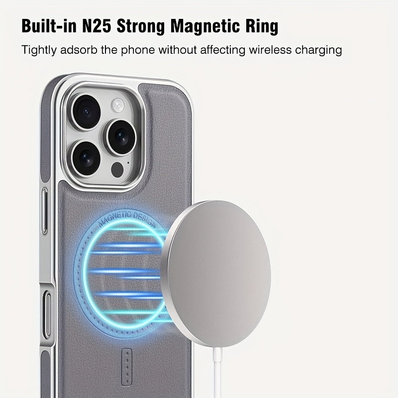 Premium Faux Leather Phone Case for Men & Women, Built-in Strong Magnetic Ring, Wear-resistant and Scratch-resistant, Light Luxury Appearance, Delicate Texture, Anti-drop Protective Cover, for iPhone 13/14/15/16 Pro & Max