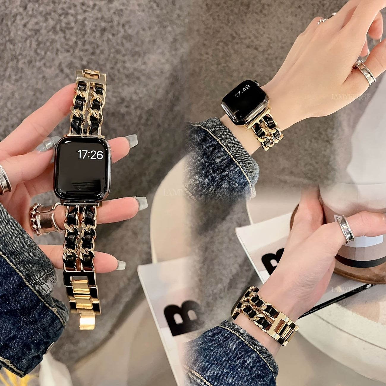 BIIFAKOO new small fragrance style metal stitched ten generations available compatible 38mm 40mm 41mm 42mm 44mm 45mm 46mm 49mm suitable for Ultra Series 10 9 8 7 7 SE 6 5 4 3 5 4 4 3 2 1