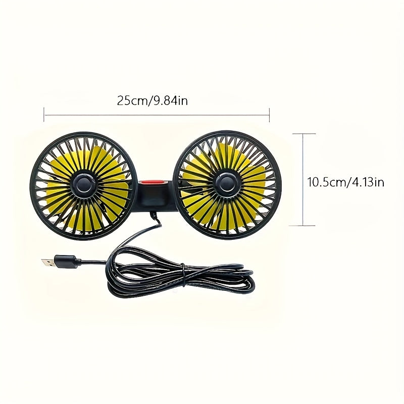 Car-Mounted Fan, Small Car Air Conditioner, Dual Fans, Vehicle Ventilator, Automotive Mini AC, Dual-Head Rear Fan, Powerful Windflow, 5 Blades, 360° Rotation, Ultra-Quiet Operation, Easy Clip Installation, Foldable for Underheadrest Storage, Detachable fo
