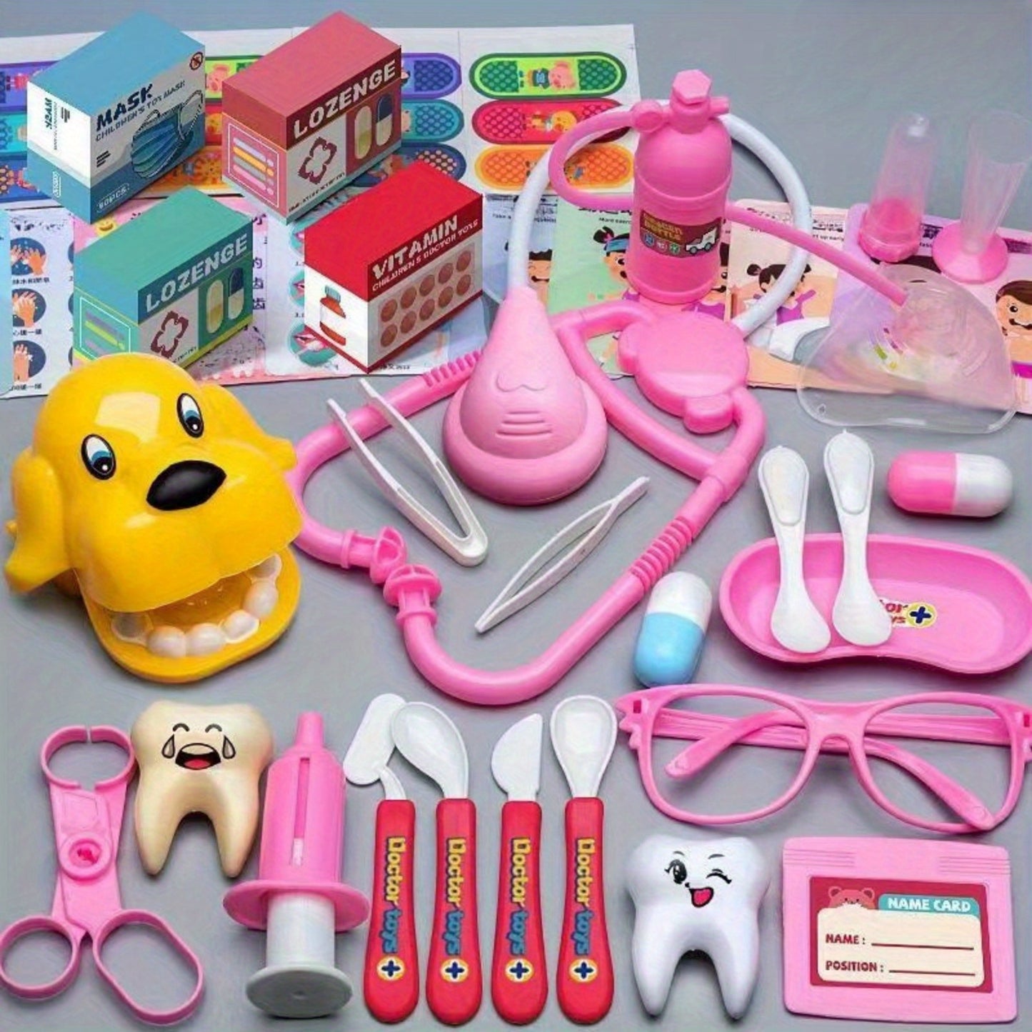 Doctor Playset Kids Doctor Toy Set Girl Pretend Nurse Stethoscope Injection Dental Playset Toy Dentist Pretend Play Toy, as Halloween, Christmas Gift, Birthday Gift, Holiday Gift (Some Accessories Color Random)