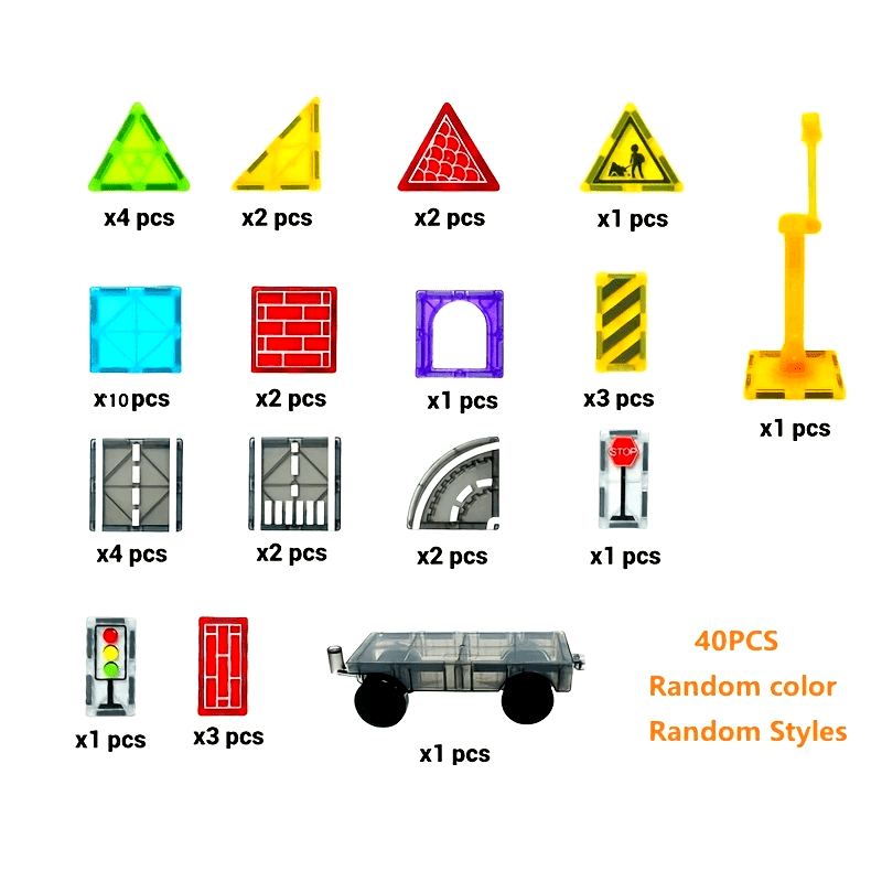 Magnetic Tiles Road Set with Magnet Crane Car Toys, Magnetic Building Blocks STEM Toys Creativity And Learning Construction Toys for Kids Age 3-6 Birthday Christmas Gifts (Random Color)