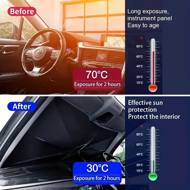 Premium Silvery Car Sunshade - Front Windshield Heat Insulation & UV Protection, Roll-Up Design for Easy Storage - for All Car Models - Suitable for Summer & Hot Weather - Perfect Gift for Car Owners