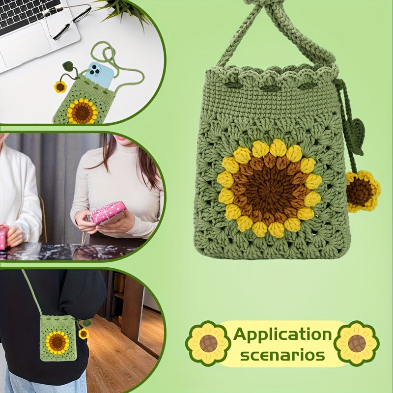 Beginner Crochet Kit - Phone Bag with Video Tutorials, Yarns, Hooks & Accessories for Adult Knitting Craft DIY, Random Colors, Pniene