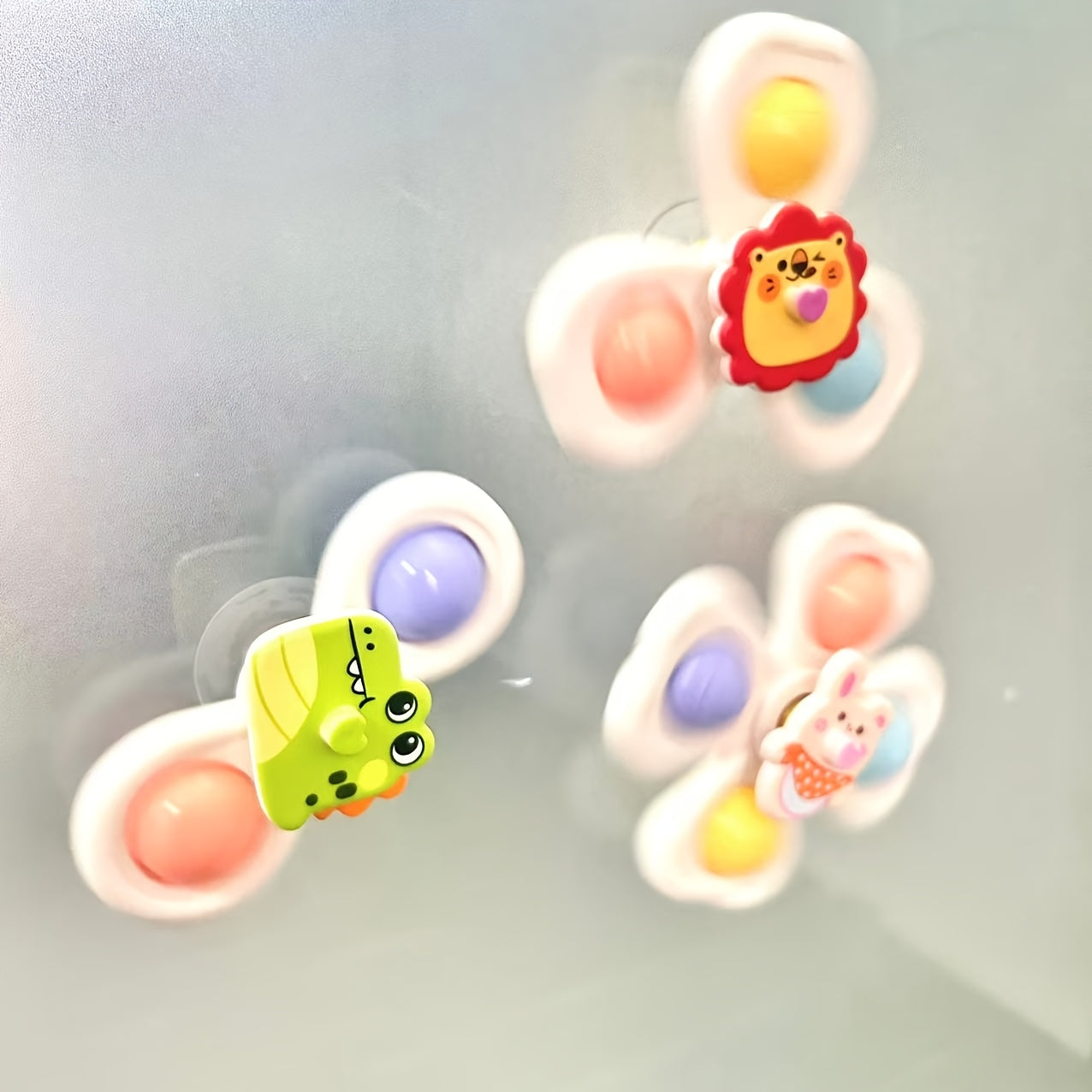 Set of 3 Colorful Cartoon Animal Suction Cup Tops - a Great Educational Toy for Early Childhood Learning, Perfect for Play in The Bathtub, at The Dining Table, And in The Bathroom. an Ideal Gift for Halloween, Thanksgiving, And Christmas, These Toys Can B