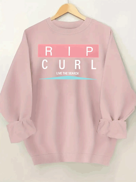 1pc Graphic Print Oversized Sweatshirt - Women'S Casual Long Sleeve Fleece-Lined Crew Neck Pullover, Soft & Cozy, Maroon with Pink & White Design, Perfect for Fall/Winter, Oversized Sweatshirt