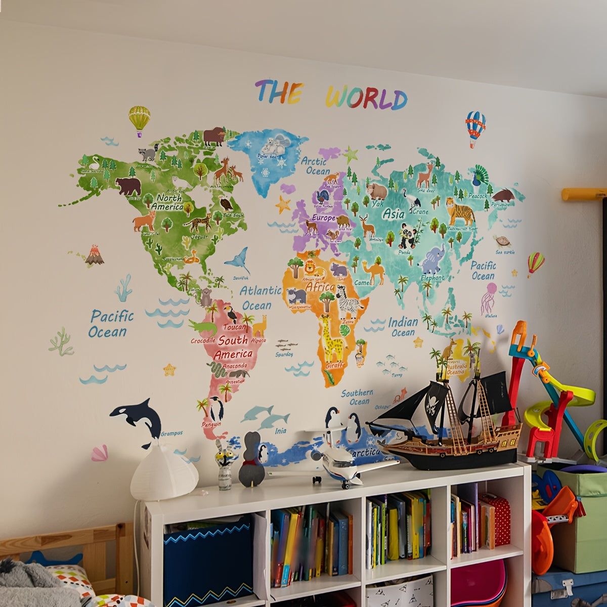 3pcs World Animal Distribution Decoration Map, Bedroom Decoration Wall Stickers