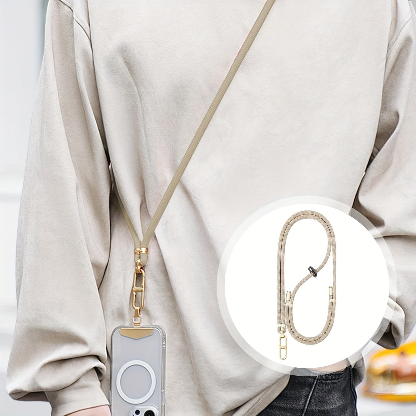 63-Inch Adjustable Crossbody Phone Lanyard with Clip - Durable, Anti-Theft Wrist Strap for Secure Shopping & Travel - Available in Multiple Colors