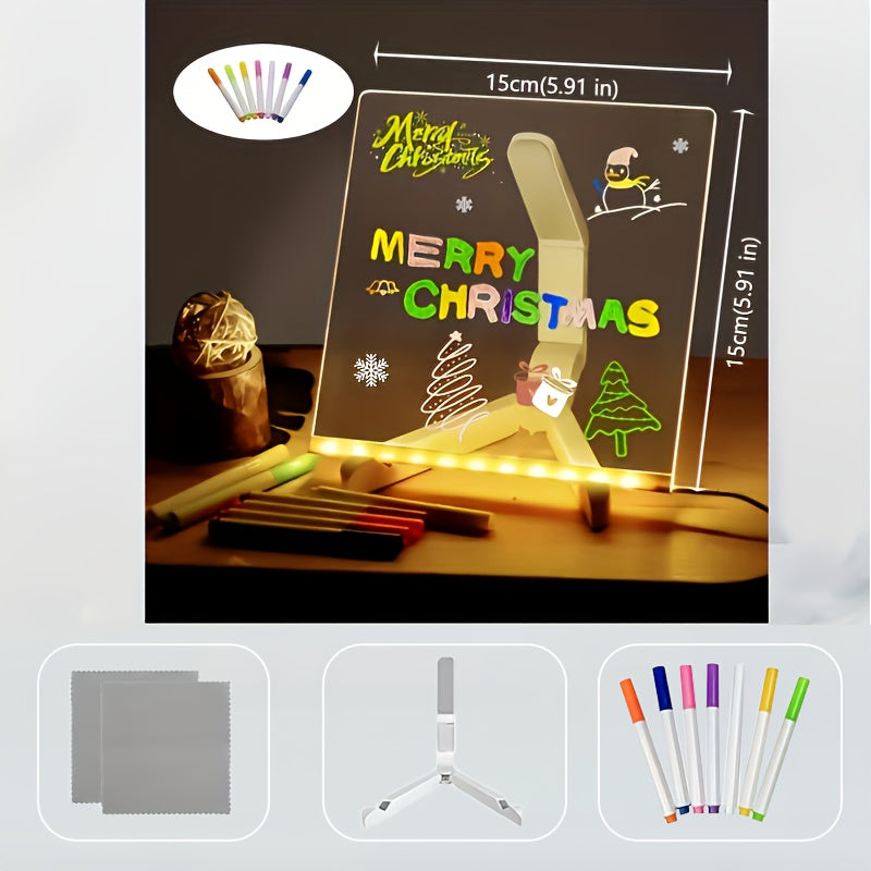 1pc Youngsters Light Up Acrylic Chalkboard Board with USB Powered Lamp - Multi-Purpose Drawing & Message Board for Bedroom Nightlight, No Battery Required, Transparent PMMA Material, Youngsters's Drawing Board|Colorful Board|Glossy Finish, Graffiti Board,