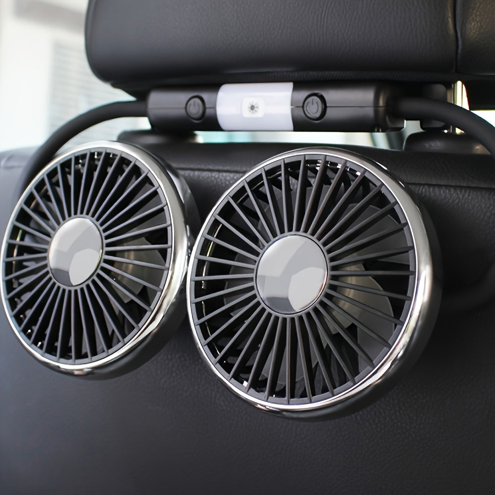 USB Car Back Seat Baby Fan, 2 Independent Heads, 360° Rotatable, 5V Quiet, Plastic, Exhaust, with Cord, for Sedan SUV RV Truck Van