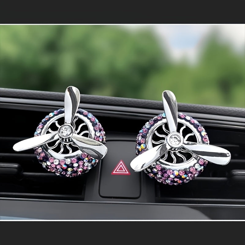 Car Air Vent Solid Perfume, Vehicle Air Freshener, Air Conditioning Fragrance Tablets, Air Force Propeller Perfume, Solid Fragrance Tablets, Rotating Fan Car Interior Decoration, Handmade Rhinestone Fragrance Tablets, Automotive Air Freshener, Interesting