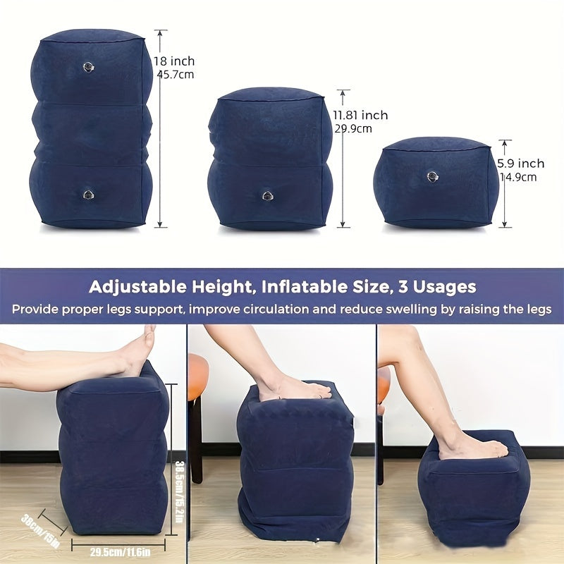 Adjustable Height Inflatable Foot Rest Pillow for Air Travel, Car, RV, Train, Home, Office - Soft Padded Comfortable Foot Rest for Parents Travel Essentials, Inflatable Footrest, Travel Accessory, Compact Design, Durable Material, Home Use