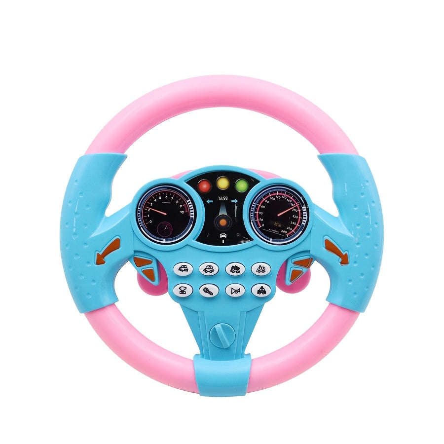 Kids Driving Simulator Steering Wheel Toy with Suction Cups, Interactive Car Wheel for Educational Play, Plastic Material, Multi-Functional with Sound Effects, Gift for Children - Pink & Yellow