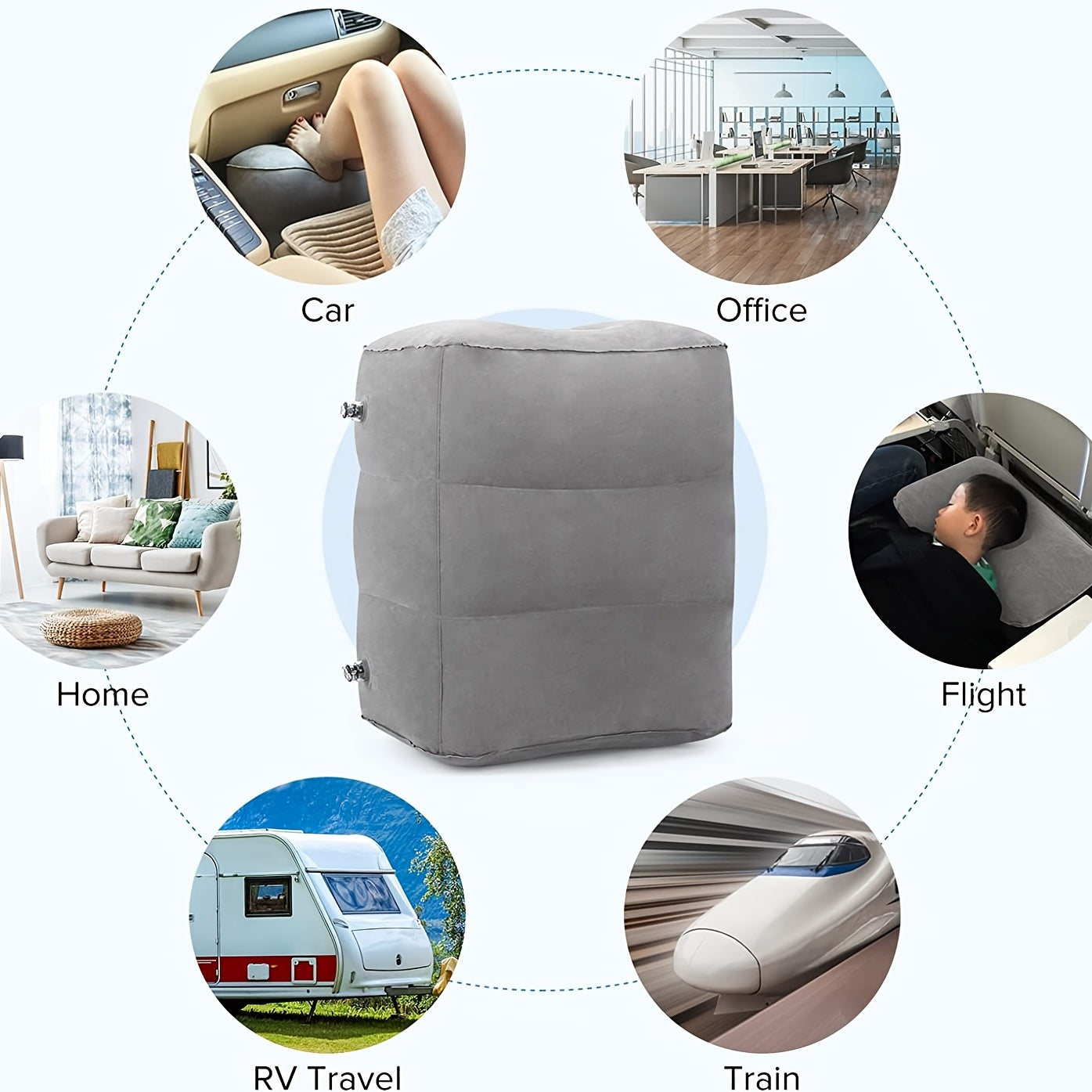 Adjustable Height Inflatable Foot Rest Pillow for Air Travel, Car, RV, Train, Home, Office - Soft Padded Comfortable Foot Rest for Parents Travel Essentials, Inflatable Footrest, Travel Accessory, Compact Design, Durable Material, Home Use