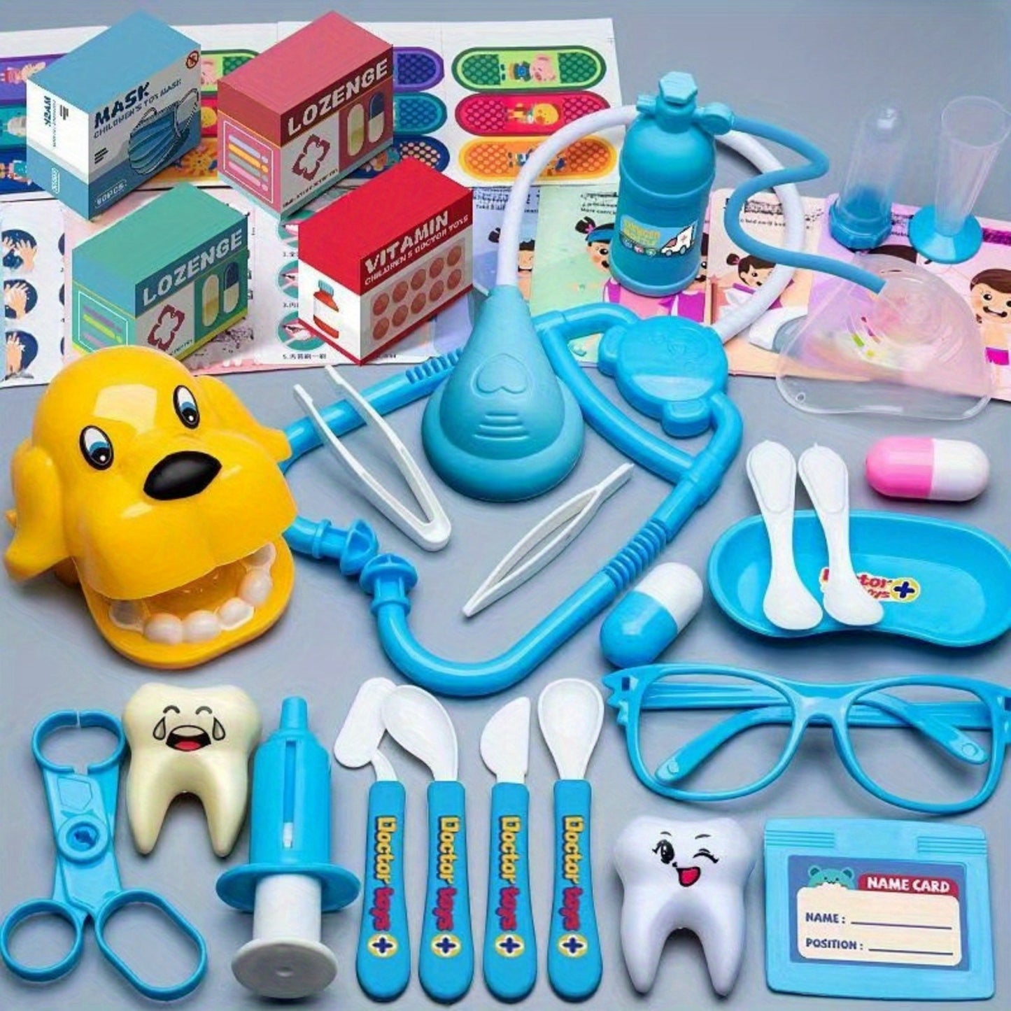 Doctor Playset Kids Doctor Toy Set Girl Pretend Nurse Stethoscope Injection Dental Playset Toy Dentist Pretend Play Toy, as Halloween, Christmas Gift, Birthday Gift, Holiday Gift (Some Accessories Color Random)