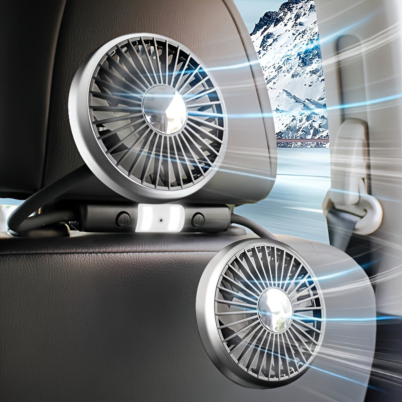 USB Car Back Seat Baby Fan, 2 Independent Heads, 360° Rotatable, 5V Quiet, Plastic, Exhaust, with Cord, for Sedan SUV RV Truck Van