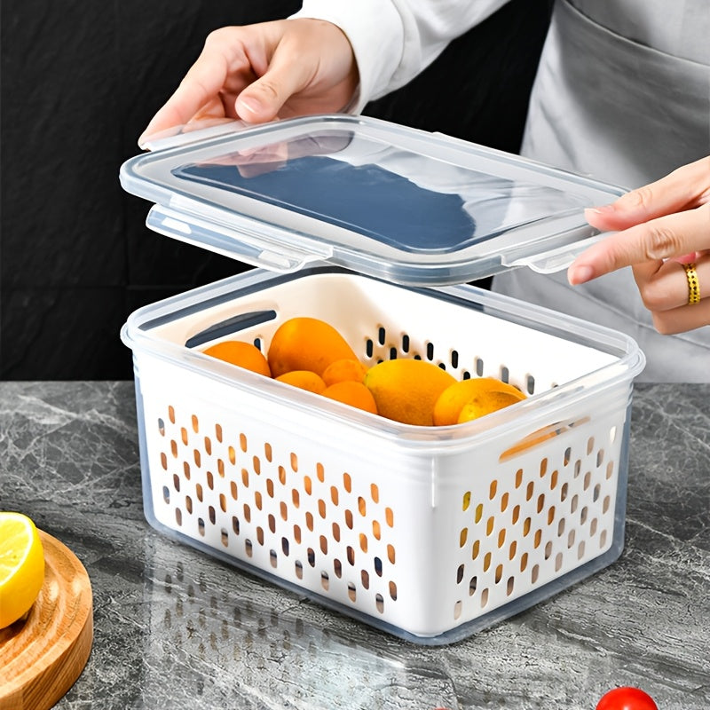 9pcs BPA-Free Plastic Food Storage Container Set with Drain Basket and Lids - Leak-Proof, Refrigerator Safe, Reusable Multifunctional Kitchen Organizer for Fruits, Vegetables and Food