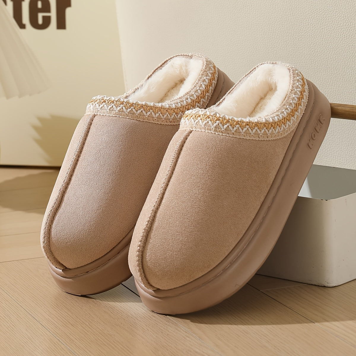 Cozy Plush Slip-On Slippers for Men and Women - Soft, Warm Fabric with Non-Slip TPR Sole, Elegant Style, Perfect for Indoor Use, Formal Shoes