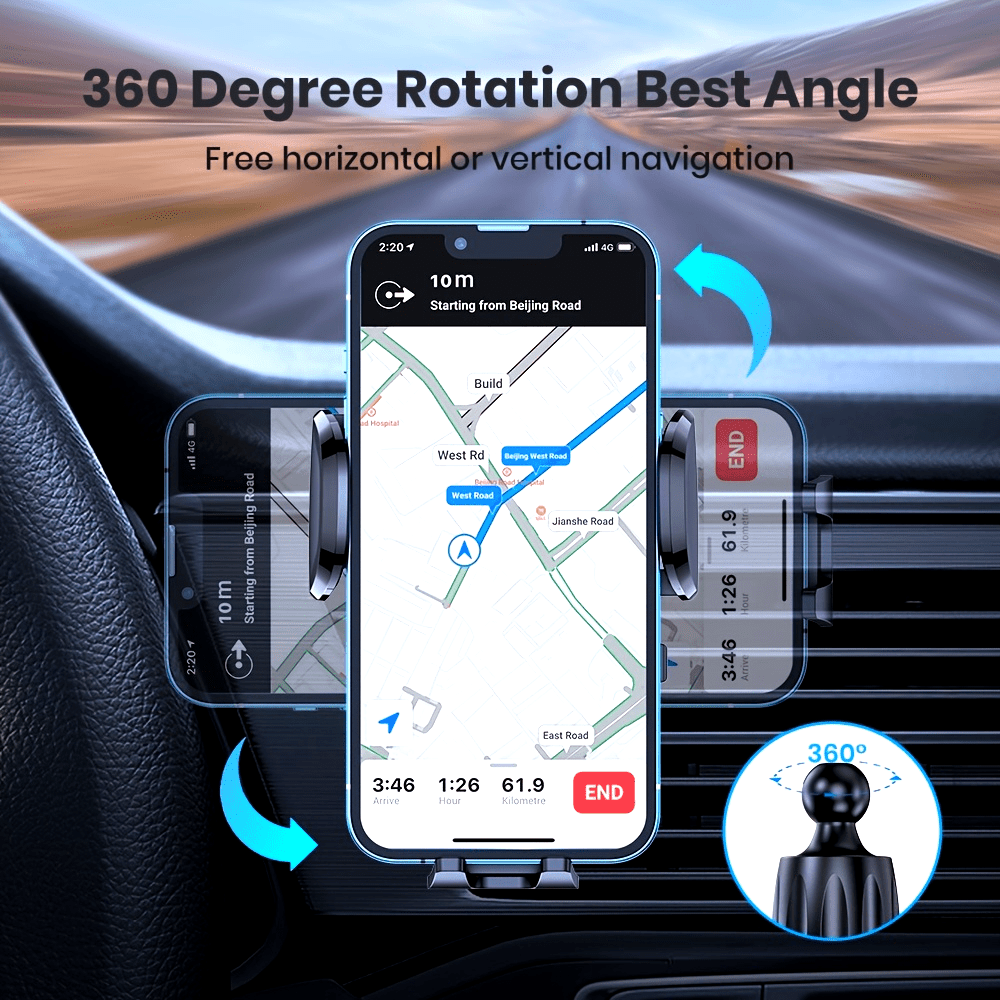 TOPK Car Phone Holder Mount, Car Mount with Hook Clip for Car Air Vent 360° Rotation Phone Mount Compatible with iPhone Samsung Android Cell Phone