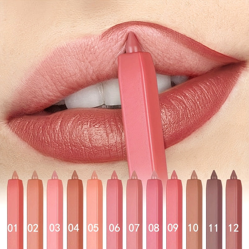 Long-Lasting Waterproof 12 Colors Lip Liner Pen Set - Sweatproof, Easy Coloring Non Fade Color Rendering Lip Gloss Set Beauty Makeup