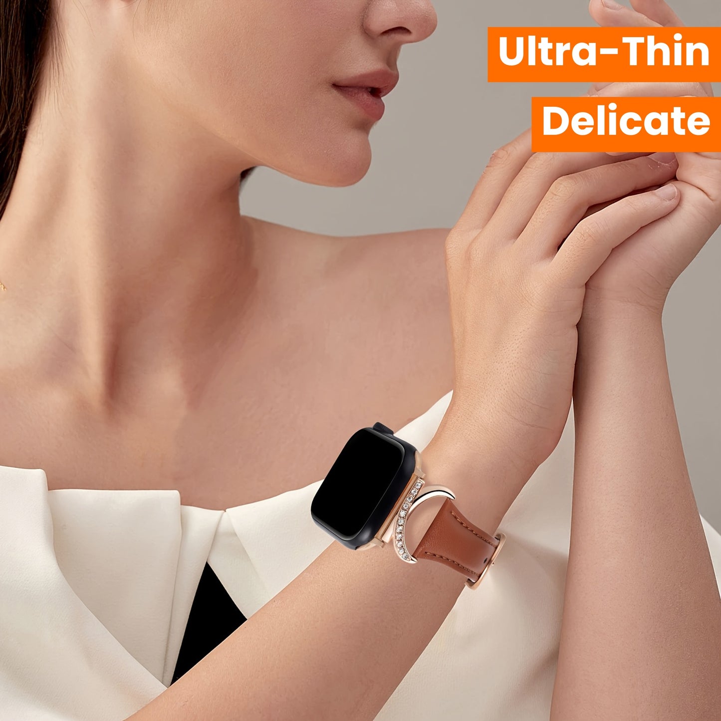 Apple Watch Leather Strap - Ultra-thin Delicate C-shaped Golden Buckle - 41mm 40mm 38mm 42mm 44mm 45mm 46mm 49mm Replacement for Series 10 9 Ultra SE 8 7 6 5 4 3 2 1