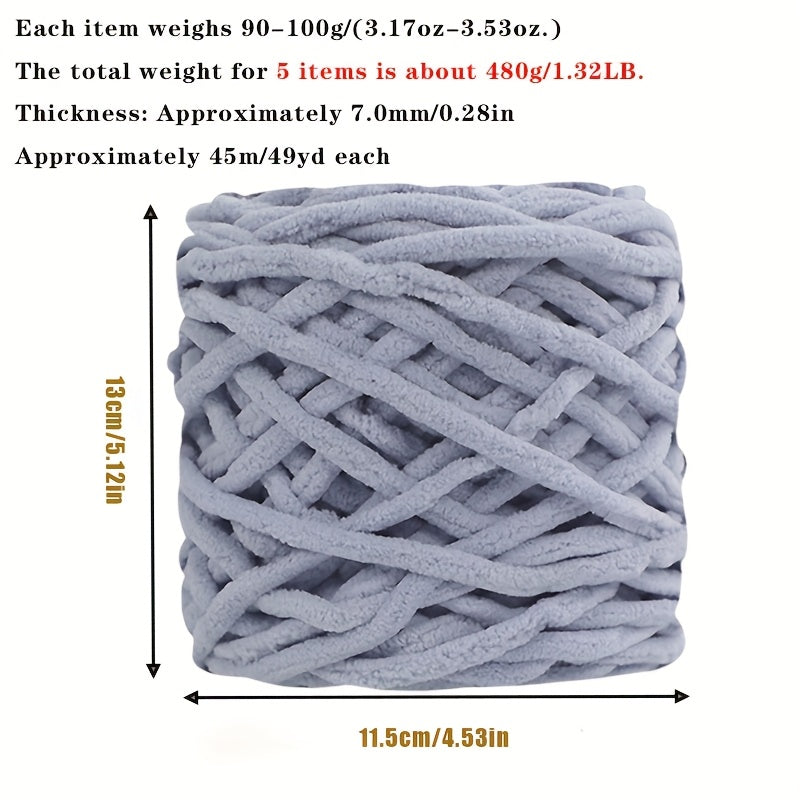 5pcs Ultra-Soft Chunky Chenille Yarn - Perfect for DIY Knitting & Crochet Projects, Scarves, Hats, Blankets | Available in Multiple Colors