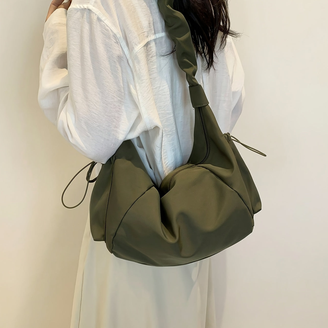 Nylon Crossbody Bag with Multi-Pocket, Pleated Design, Lazy Comfort, Zipper Closure, Casual Shoulder Bag