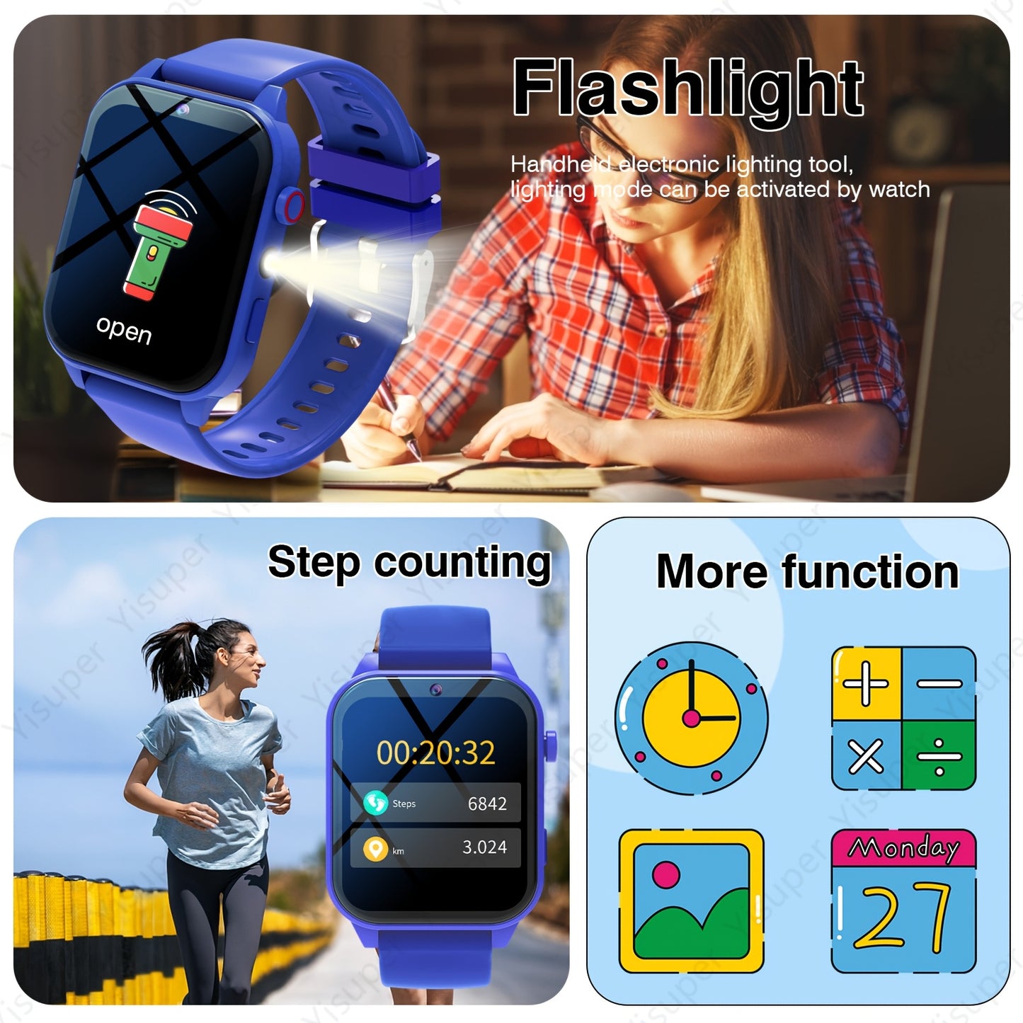 Kids Smart Game Watch with Camera, Photo Album, VCR, 18 Built-In Games, Calculator, Calendar, LED Lights - Black Silicone Strap, Rechargeable Lithium Battery, Perfect Holiday Gift for Children, Holiday Gift Idea|Playful Design|Durable Watchband, Kids' Acc