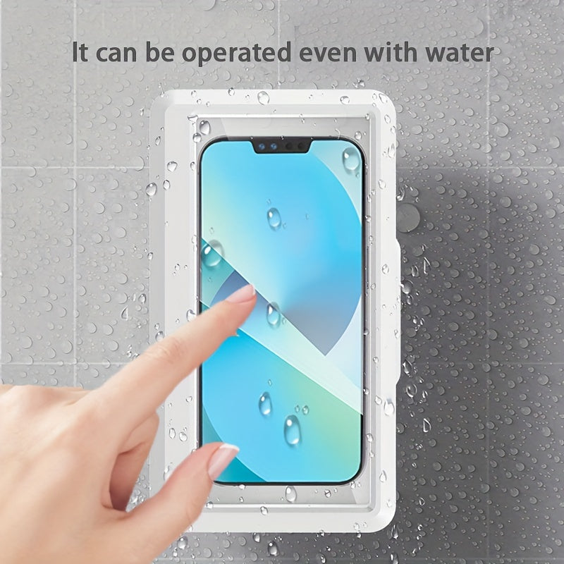 360° Rotatable Bathroom Phone Holder - Wall-Mounted, Touch-Sensitive Shower Phone Case. It'S Compatible with iPhone 15 14 13 12 Pro Max XS XR, Fits Phones Under 6.8 Inches. White ABS Design for Bathtub, Kitchen, Toilet Use, Bathroom Accessories, Shower Sm
