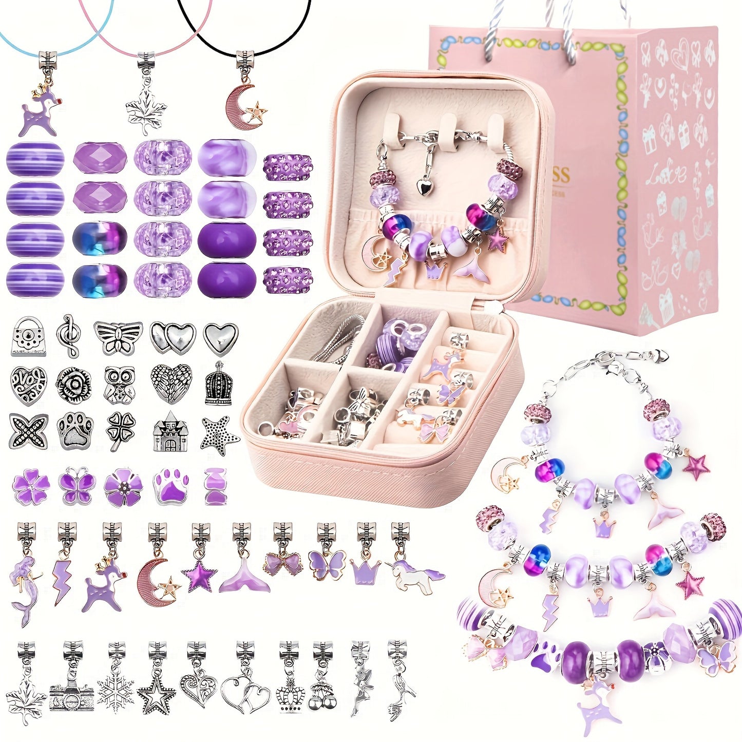 66 Pcs Charm Bracelet Making Kit - Daily Use DIY Beaded Jewelry Making Kit, Mermaid Series Charms Gifts For Daily Use Toys Crafts DIY Bracelet Making Gift Box
