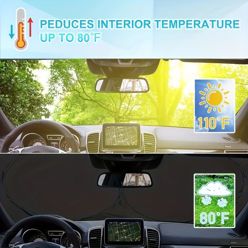 1 Set, Thickened Sunshade, Front Windshield Sunshade, Sunscreen And Heat Insulation Opaque, Foldable Sun Visor, Titanium Silvery Heat Insulation Cooling Baffle, Thermal Anti-ultraviolet Heat Release, Summer Sunscreen, Suitable For Sedan And SUV Models