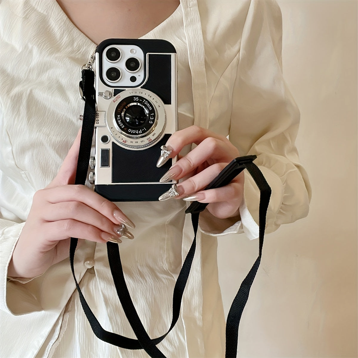 iPhone Crossbody Strap Case - 3D Camera Phone Case for 16 15 Pro 14 Plus 11 13 12 Pro Max - Cute Soft Protective Cover
