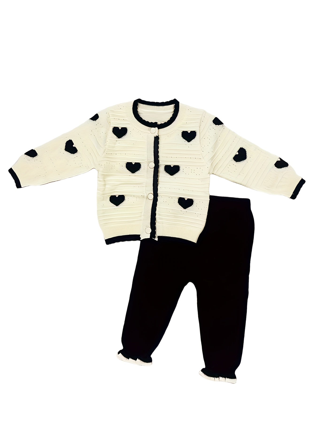 Newborn Baby Clothes Spring/Autumn Set for Girls with Heart Open Cardigan and Hollow Out Sweater Jacket Knit Pants Two-Piece Suit, Perfect for Outdoor
