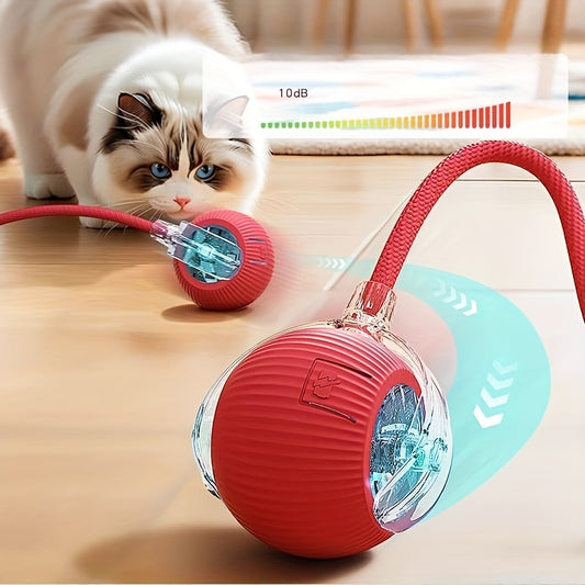 MIAOQUANJI Self-Rolling Cat Toy Ball with LED Lights & Tail String - USB Rechargeable Interactive Pet Exercise Toy for Cats & Small Dogs, Durable Silicone Auto-Moving Ball for Indoor Play, Pet Play Toy | Textured Surface | Silicone Construction, Interacti