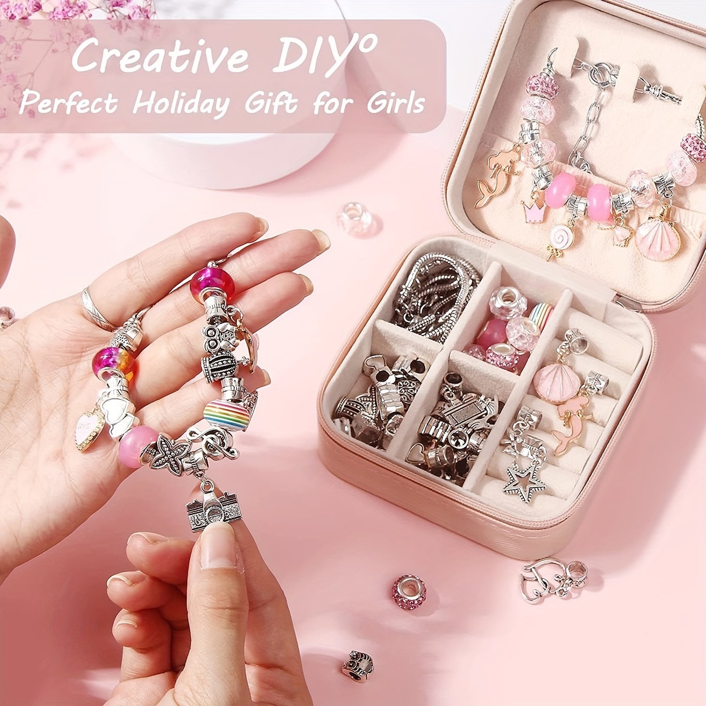 66 Pcs Charm Bracelet Making Kit - Daily Use DIY Beaded Jewelry Making Kit, Mermaid Series Charms Gifts For Daily Use Toys Crafts DIY Bracelet Making Gift Box