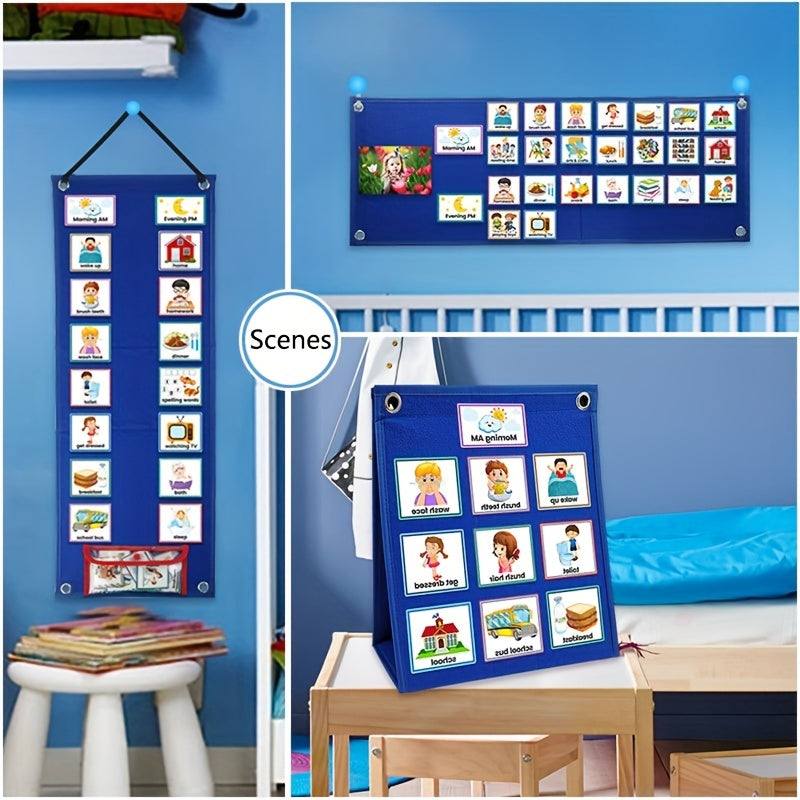 70-Card Visual Daily Schedule Board - Autism Learning Materials for Home School, Morning Bedtime Routine Chart, Chore Chart, and Responsibility Tracker with Communication Cards - Non-Electronic, Uncharged, and Easy-to-Use Educational Tool
