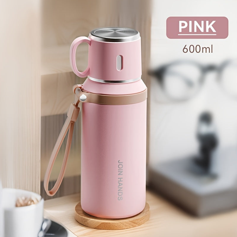 316 Stainless Steel 600ml Double-Wall Vacuum Insulated Water Bottle | 24-Hour Cold Retention | Portable with Carrying Strap - Ideal for Camping, Hiking & Outdoor Adventures
