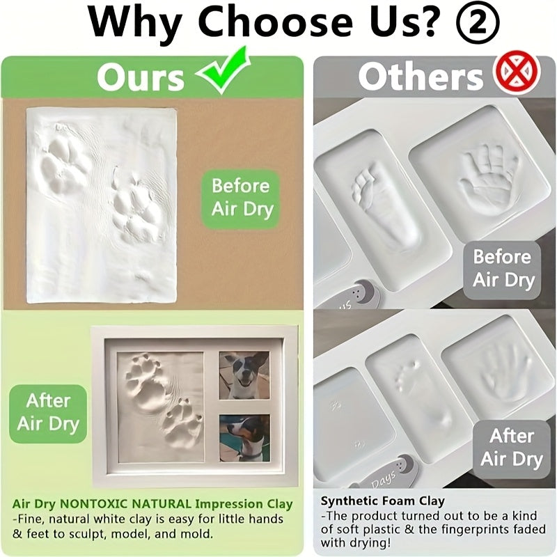 Footprint & Handprint Clay Kit, Photo Frame Kit for Girls and Boys, Shower Gifts, Registry, New Parents Gift, Perfect Memory and Nursery Room Decoration