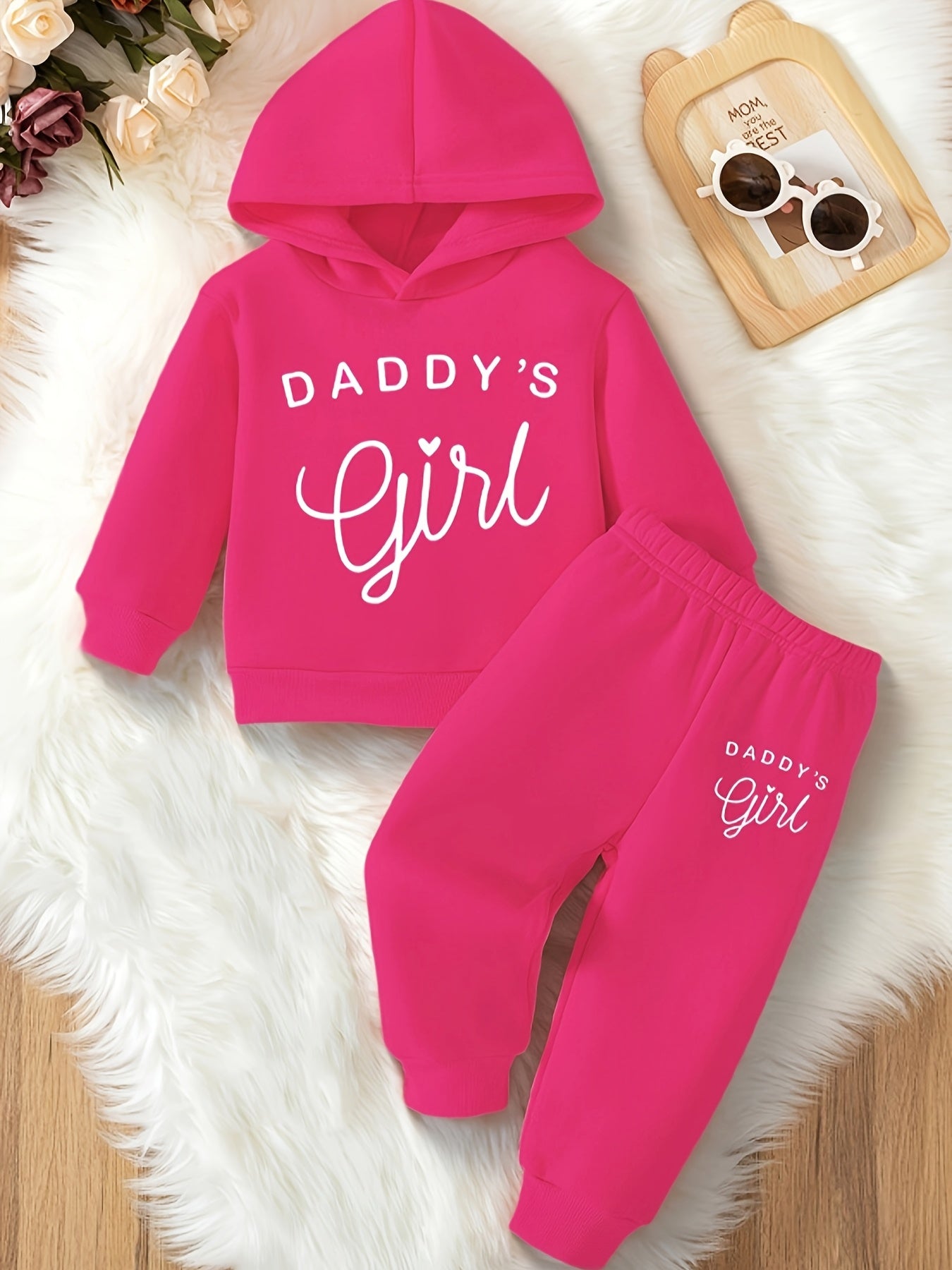Baby Girl'S DADDY'S GIRL Letter Pattern Hoodie And Casual Long Pants Spring And Autumn Sports Outfit, for Outdoor