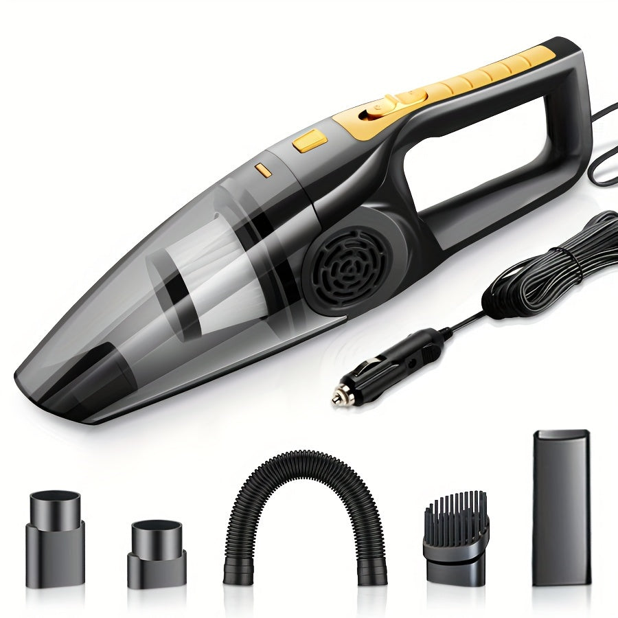 Powerful Car Vacuum Cleaner with Strong Suction, 12V Handheld for Pet Hair Removal, Green & Black Design, Flat Nozzle, Crevice Tool Included, Ideal for Cars and Small Spaces, Auto Interior Cleaning | Sturdy Construction, Vacuum Cleaner Car