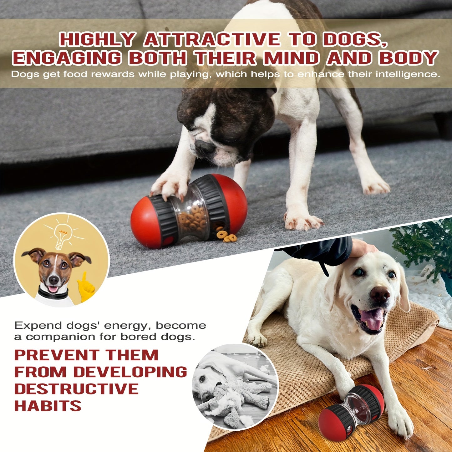 Interactive Dog Treat Dispenser Toy - Durable Chew Ball for Dental Health, Slow Feeder Puzzle for All Breeds