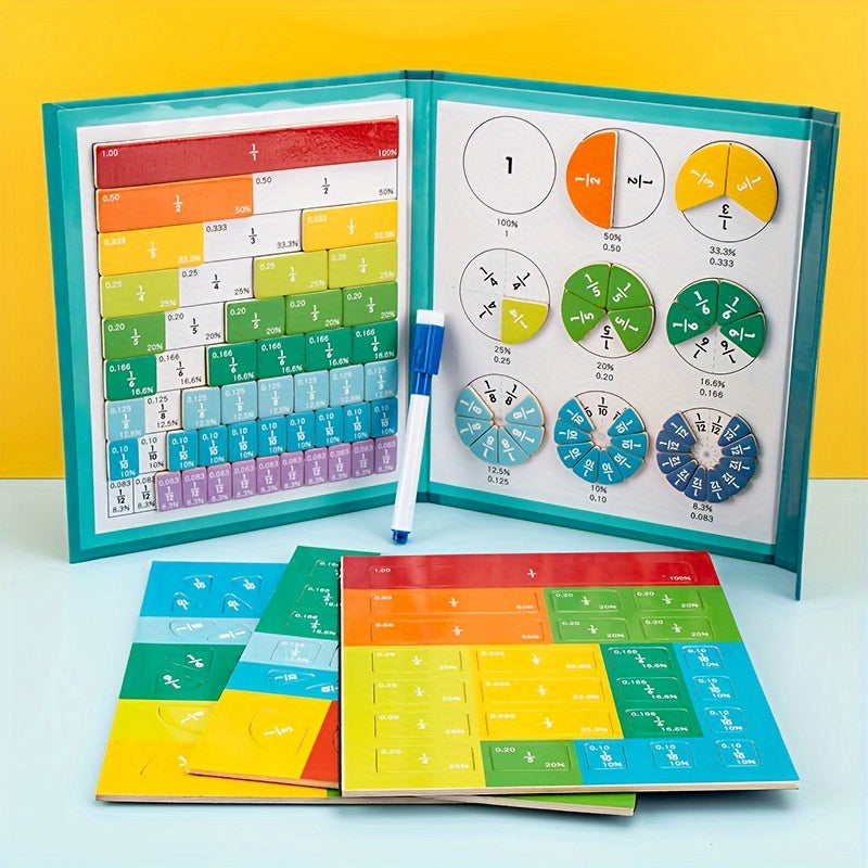 Interactive STEM Learning Aid - Magnetic Fraction Tiles Division Board - Educational Math Counting Game for Youngsters