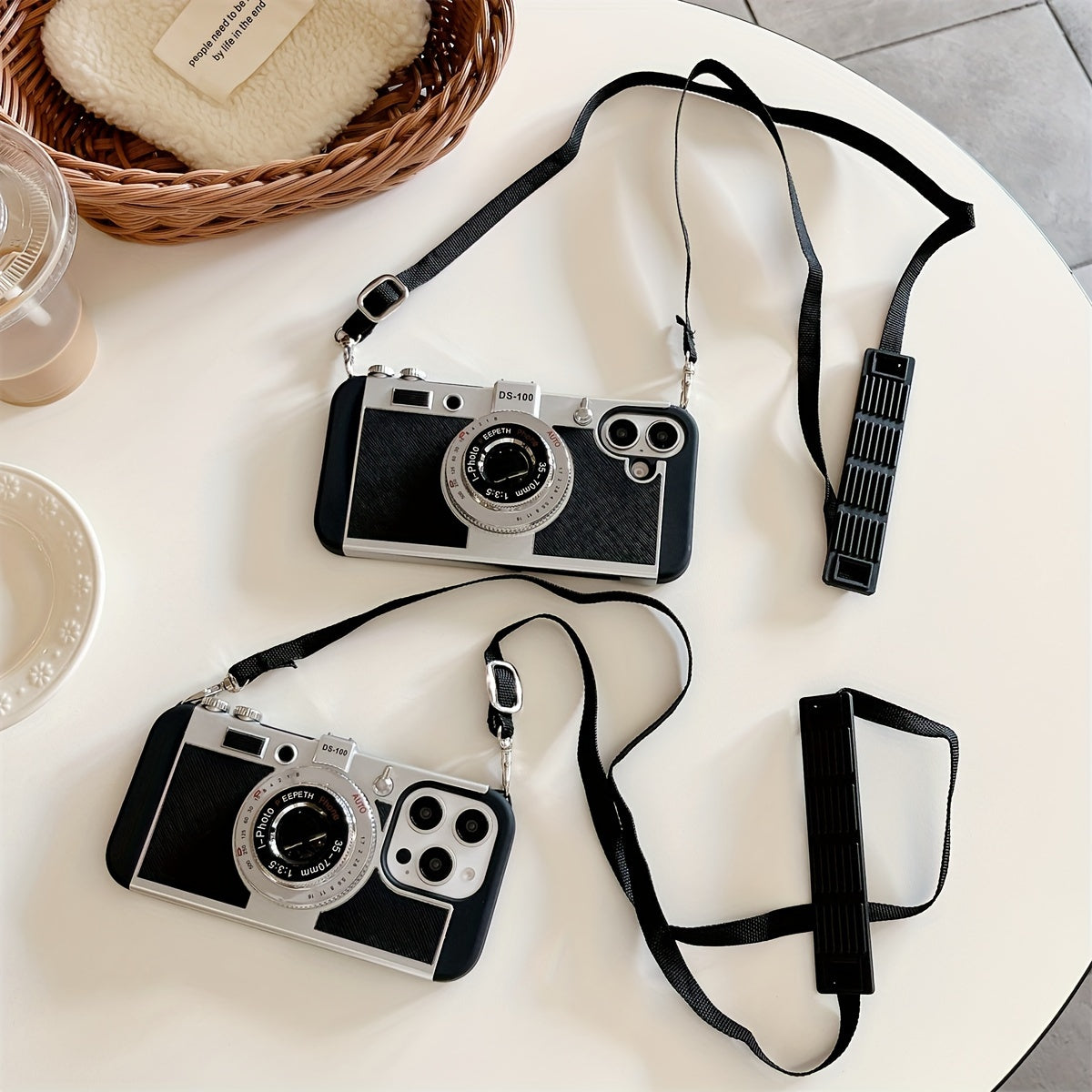 iPhone Crossbody Strap Case - 3D Camera Phone Case for 16 15 Pro 14 Plus 11 13 12 Pro Max - Cute Soft Protective Cover