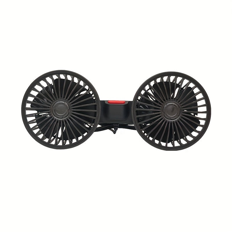 Car-Mounted Fan, Small Car Air Conditioner, Dual Fans, Vehicle Ventilator, Automotive Mini AC, Dual-Head Rear Fan, Powerful Windflow, 5 Blades, 360° Rotation, Ultra-Quiet Operation, Easy Clip Installation, Foldable for Underheadrest Storage, Detachable fo