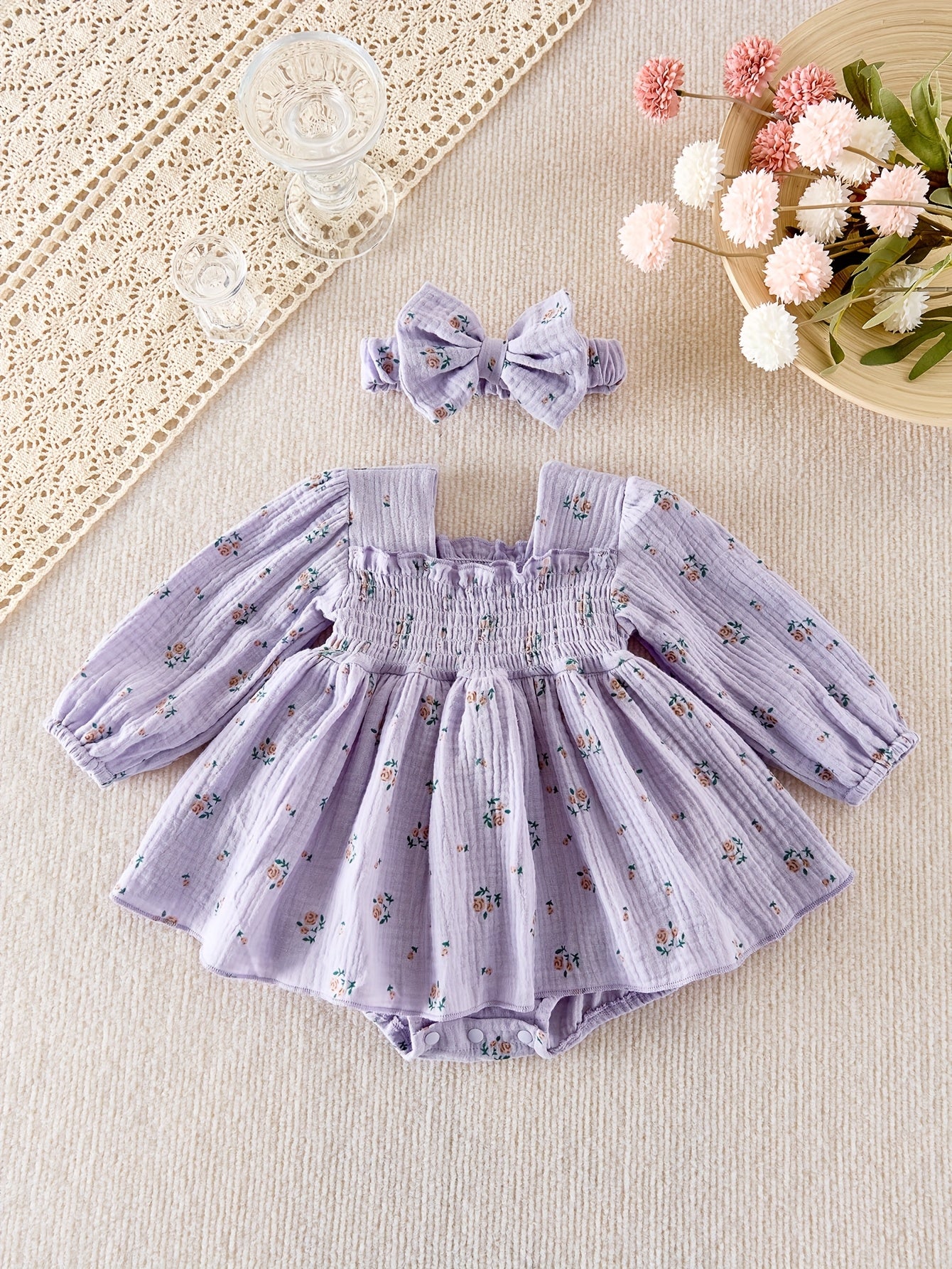 Baby Princess Dress with Small Floral Print And Climbing Suit