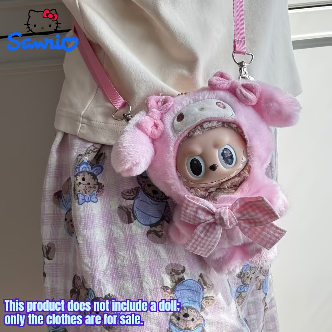 For Hello Kitty COS Rabbit Plush Backpack Accessory - Cute Blue & White Checkered Bow Design, Soft Polyester Fabric, Ideal for School & Birthday Gifts, School Backpack Accessory | Playful Accessory | Durable Zippers, Cute Backpacks