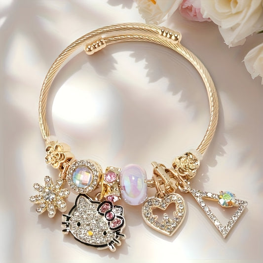 Sanrio for hello kitty Pendant Necklace, Cute Cartoon, Adjustable, Hollow, Zinc Alloy, Durable, with Shiny Beads, for Teenagers, Valentine'S Day