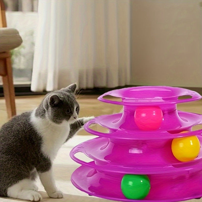 Interactive 3-Tier Rotating Cat Toy Ball - Durable Plastic, No Batteries Needed, Ideal for Large Breeds, Engaging Pet Play, Kitten Teasing Play Toy|Interactive Play|Durable Plastic Ball