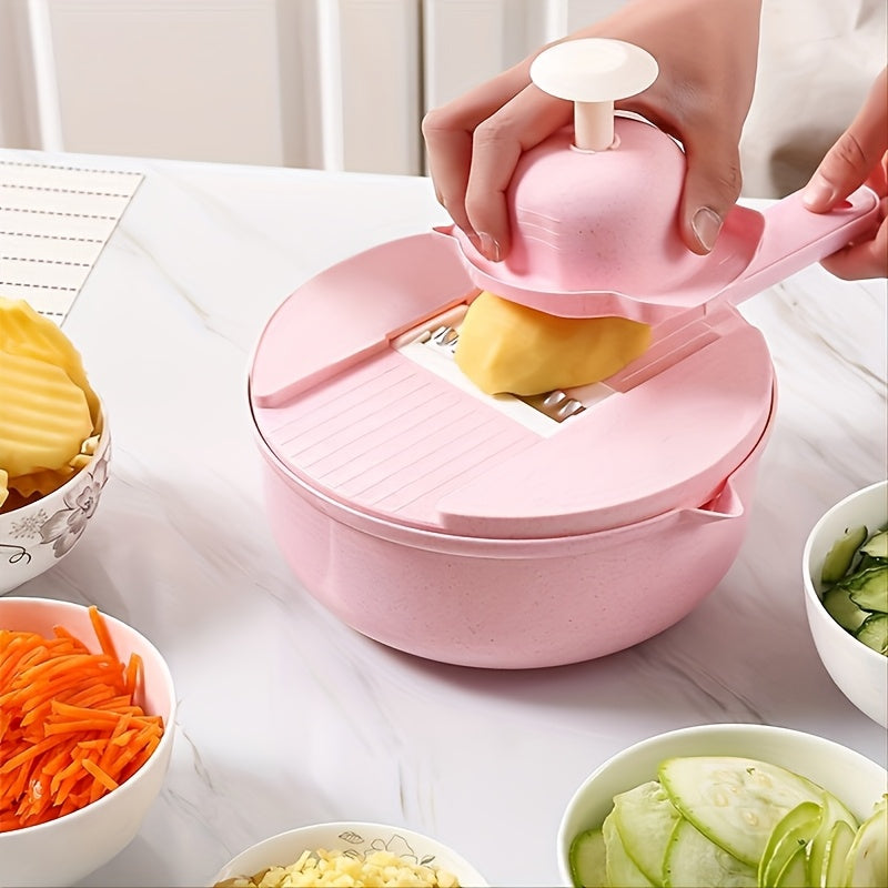 12-in-1 Manual Vegetable Chopper and Mandoline Slicer - Stainless Steel, Non-Rechargeable, Multi-Purpose Kitchen Grater with Hand Guard - Ideal for Shredding, Slicing Carrots, Potatoes, Cucumbers - Perfect Mother'S Day Gift