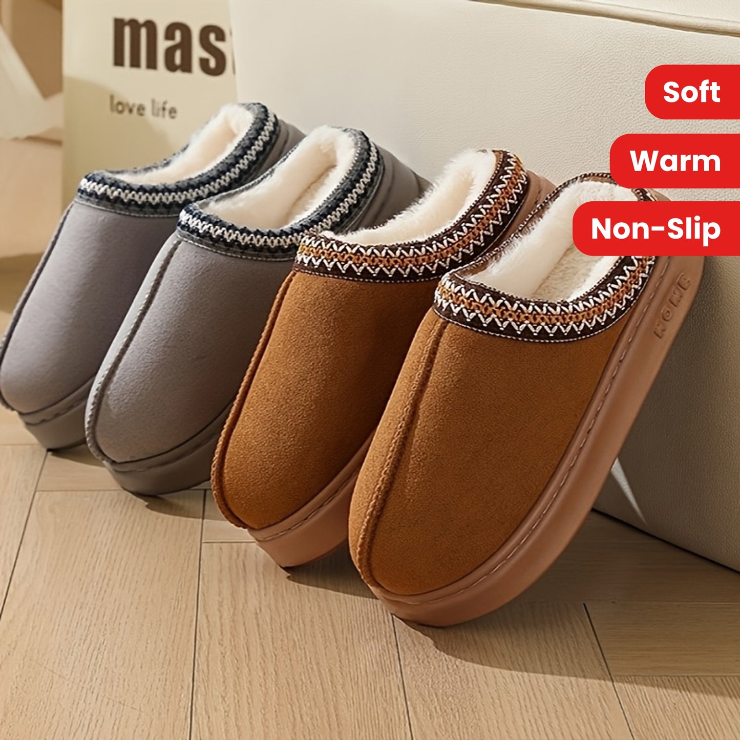 Cozy Plush Slip-On Slippers for Men and Women - Soft, Warm Fabric with Non-Slip TPR Sole, Elegant Style, Perfect for Indoor Use, Formal Shoes